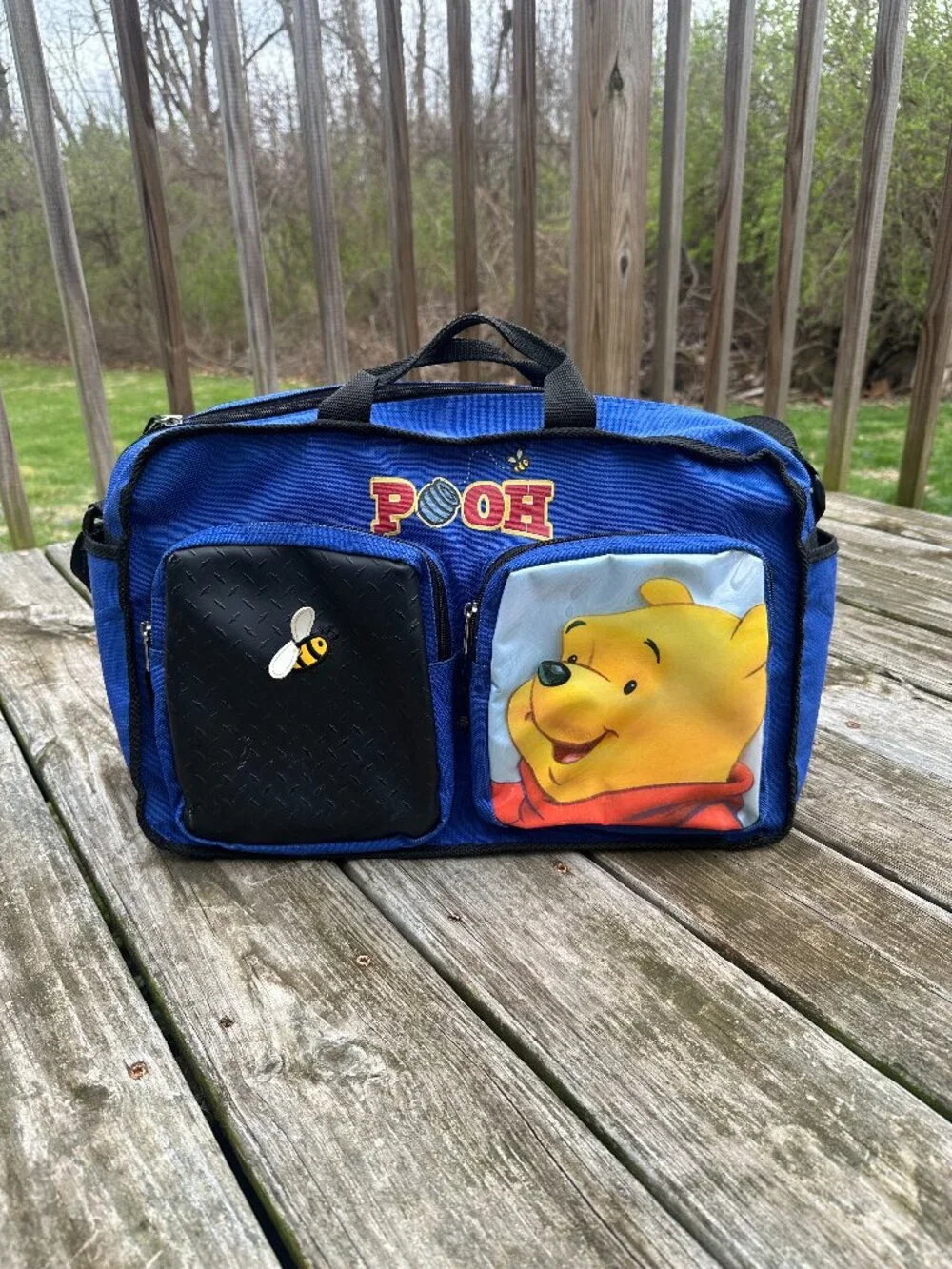 Vintage Winnie The Pooh Duffle Bag 90's Blue Pockets 90's Tote